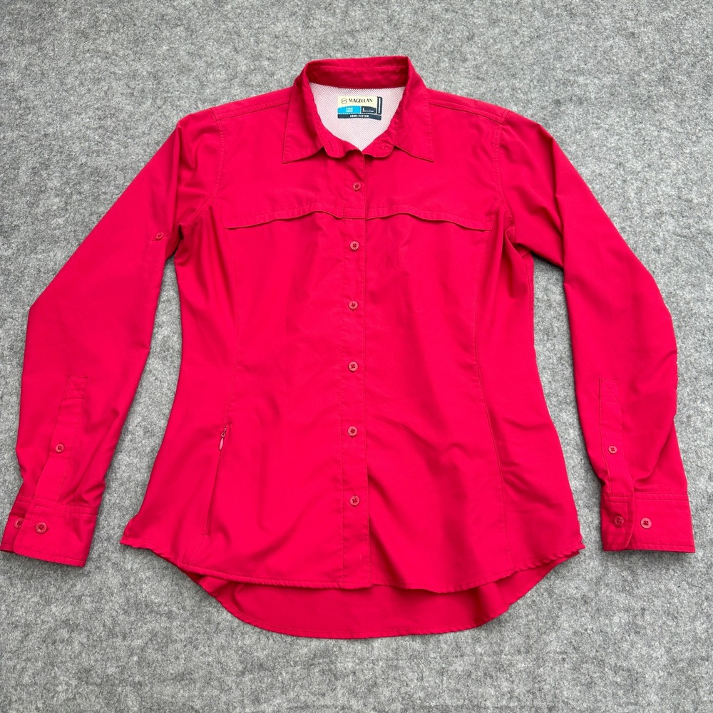 Magellan Outdoors Fish Gear Pink Long Sleeve Button Down Shirt Womens Large Cool
